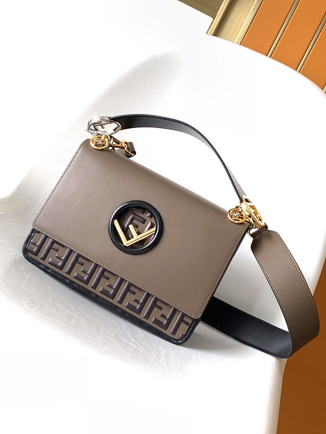 Fendi brown Leather Kan I Logo Embossed Top Handle Shoulder Bag size 25cm - 1