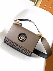 Fendi brown Leather Kan I Logo Embossed Top Handle Shoulder Bag size 25cm - 1