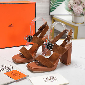 Hermes high heel sandals big heel 9.5cm high silver buckle 