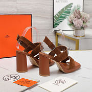 Hermes high heel sandals big heel 9.5cm high silver buckle  - 6