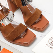 Hermes high heel sandals big heel 9.5cm high silver buckle  - 4