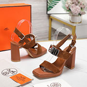 Hermes high heel sandals big heel 9.5cm high silver buckle  - 2