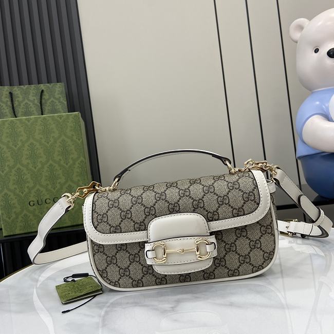 Gucci Horsebit 1955 Shoulder Bag Beige White 24cm - 1