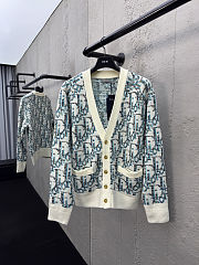 Dior Oblique Cardigan White and Blue Virgin Wool Jacquard  - 1