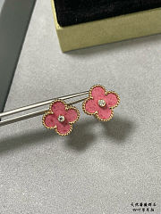 Ladies Clover Rose Gold Pink Stud Earrings  - 5