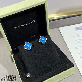Ladies Clover Gold Blue Yellow Earrings