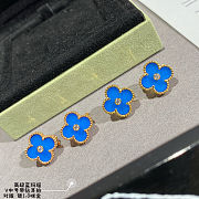 Ladies Clover Gold Blue Yellow Earrings - 4