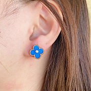 Ladies Clover Gold Blue Yellow Earrings - 3