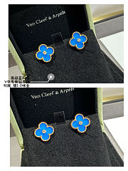 Ladies Clover Gold Blue Yellow Earrings - 2