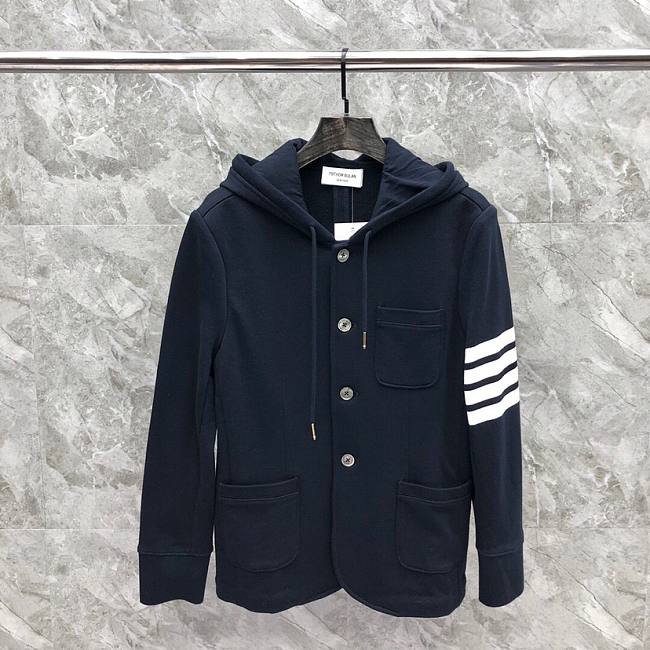 Thom Browne 4 Bar Striped Preppy Royal Hoodie Sport Coat Jacket Blazer - 1