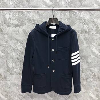 Thom Browne 4 Bar Striped Preppy Royal Hoodie Sport Coat Jacket Blazer