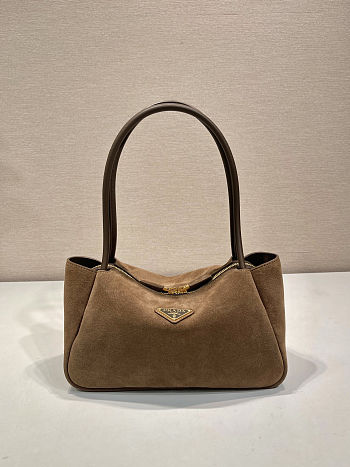 Prada Darling medium suede Cocoa Brown Shoulder Bag size 28x18x11 cm