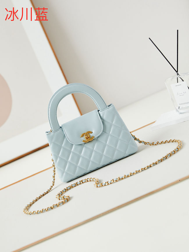 Chanel Small Kelly Shopper Light Blue Shiny Aged Calfskin Brushed Gold Hardware - 1