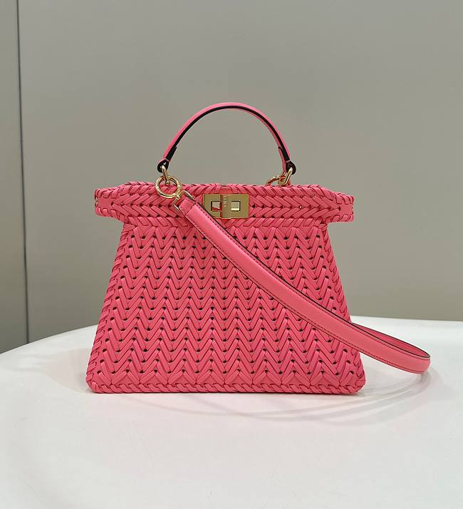 Fendi Peekaboo Leather Petite Pink Handle Bags size 27×11×20cm - 1