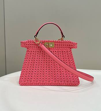 Fendi Peekaboo Leather Petite Pink Handle Bags size 27×11×20cm