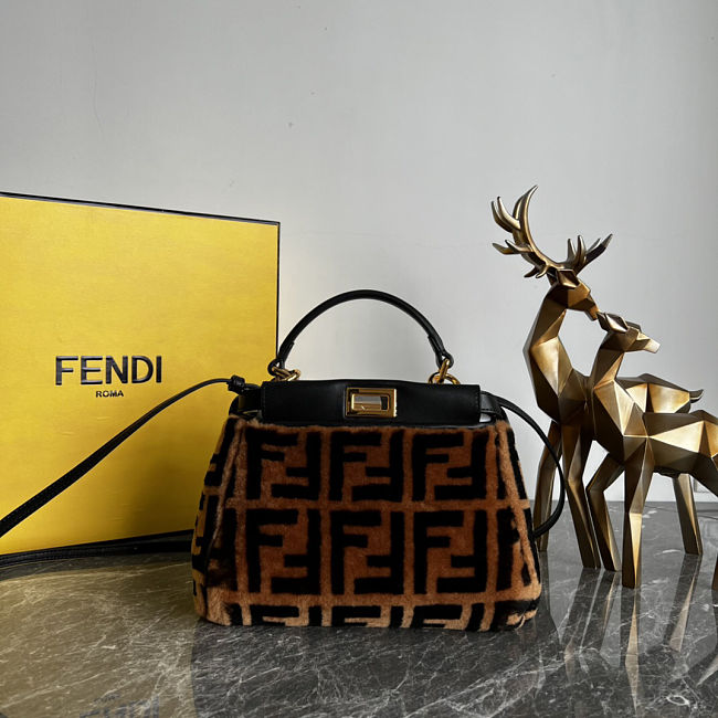 Fendi Peekaboo Bag Zucca Shearling Mini Brown - 1