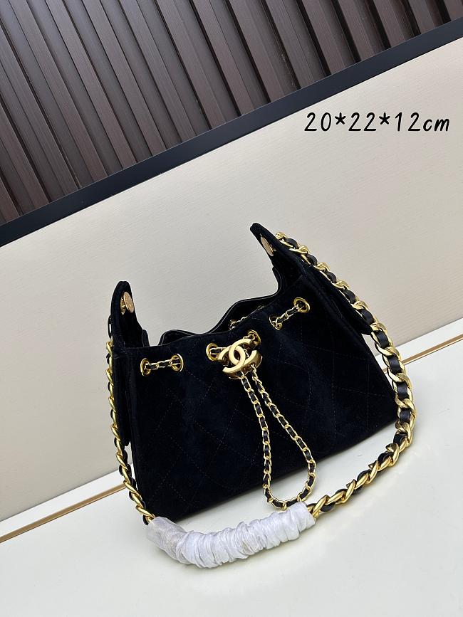 Chanel Small Hobo Bag Black Suede with Gold Hardware size 22x20x12cm - 1