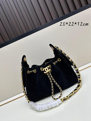 Chanel Small Hobo Bag Black Suede with Gold Hardware size 22x20x12cm