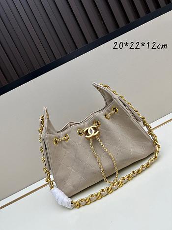 Chanel 25 Small Hobo Bag Grey Suede with Gold Hardware size 22x20x12cm