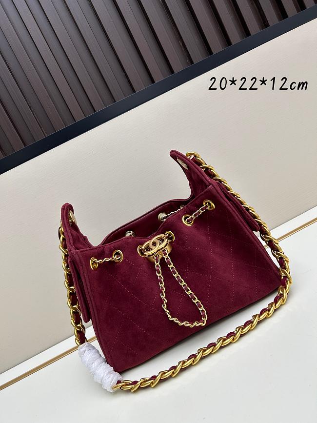 Chanel 25 Small Hobo Bag Red Suede with Gold Hardware size 22x20x12cm - 1