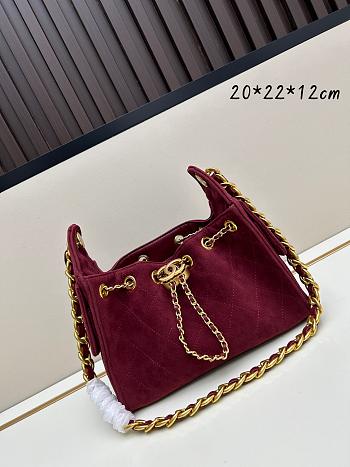 Chanel 25 Small Hobo Bag Red Suede with Gold Hardware size 22x20x12cm