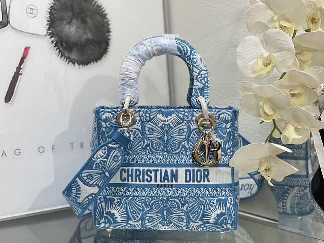 Christian Dior Toile de Jouy Lady D-Lite Bag Embroidered Canvas Cornflower Blue - 1