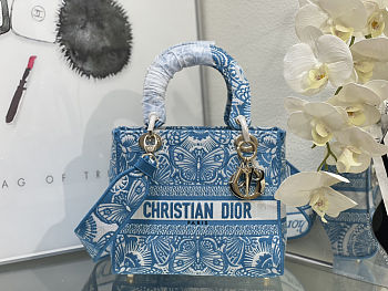 Christian Dior Toile de Jouy Lady D-Lite Bag Embroidered Canvas Cornflower Blue