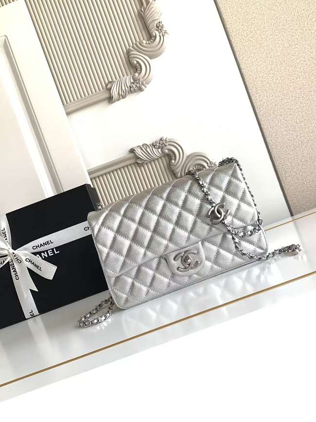 Chanel Small CC Crush Flap Bag Silver Metallic Caviar Silver Hardware - 1