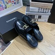 Chanel Black Leather Loafer Mules with Gold CC Logo - 2