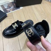 Chanel Black Leather Loafer Mules with Gold CC Logo - 4