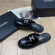 Chanel Black Leather Loafer Mules with Gold CC Logo - 5
