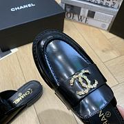 Chanel Black Leather Loafer Mules with Gold CC Logo - 6