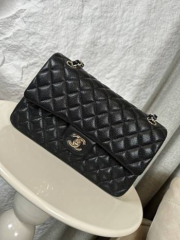 Chanel Classic Flap Bag in Black Caviar Leather Silver Hardware Size 25cm