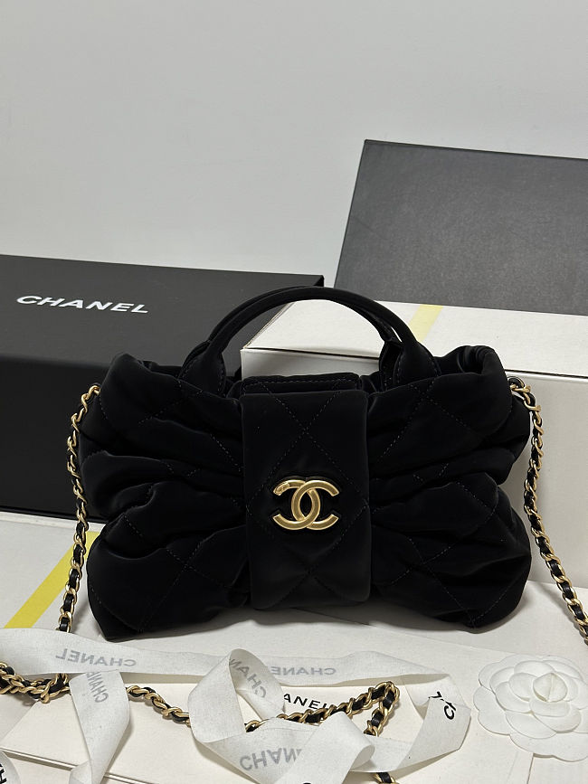 Maxi Bow Bag Velvet-Effect Nylon & Gold-Tone Metal Black - 1