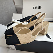 Chanel Quilted Beige & Black Slingback Flats - 6