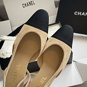 Chanel Quilted Beige & Black Slingback Flats - 3