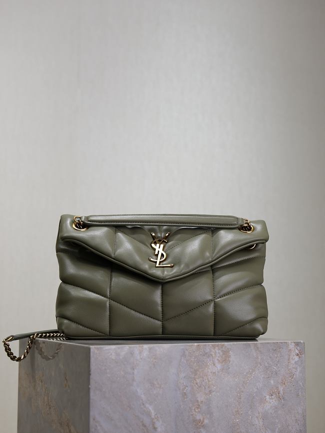 YSL Loulou ffer quilted lambskin chain bag in wheat green gold hardware - 1