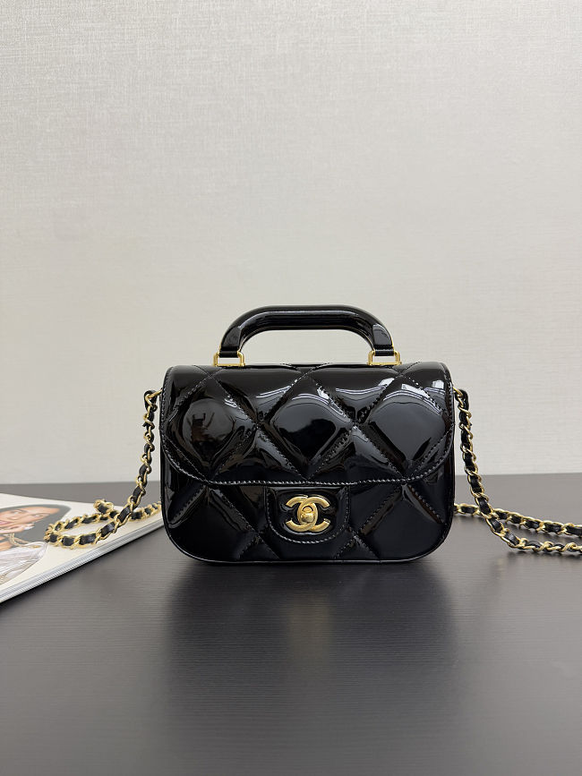 CHANEL Mini Flap Bag With Handle Metallic Mirror Calfskin & Gold Metal Black - 1