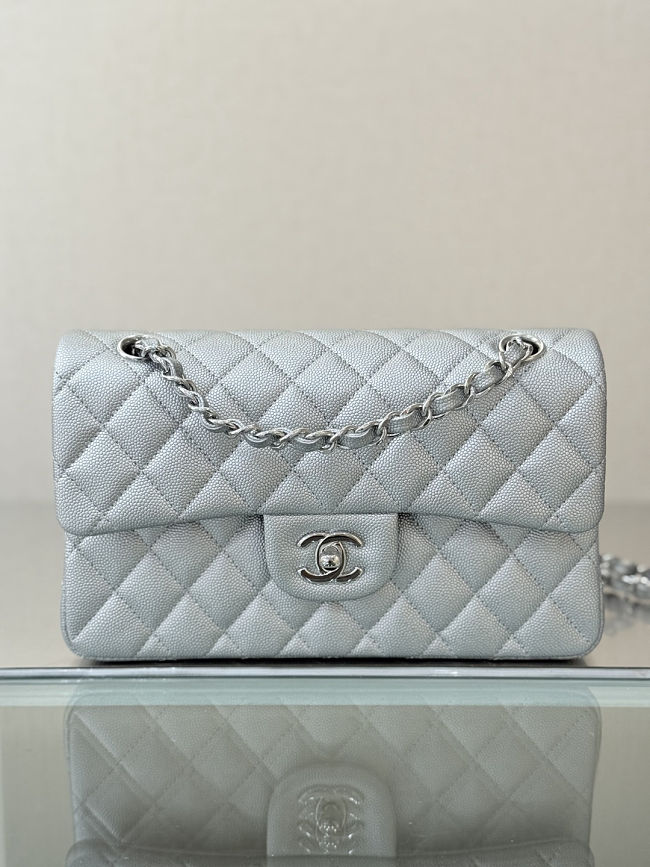 Chanel Medium Classic Flap Bag Silver holographic caviar Leather  - 1