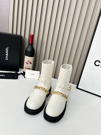 Chanel Boots Winter Platform Womens Leather Whiet & Black
