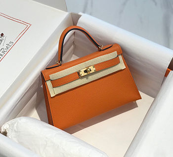 HERMES Mini Kelly 20 Sellier Epsom Orange Gold Hardware Size 19cm 