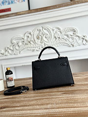  Hermès Kelly Mini Chèvre Chamkila Black Silver Buckle Size 19cm - 4