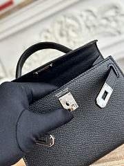  Hermès Kelly Mini Chèvre Chamkila Black Silver Buckle Size 19cm - 6