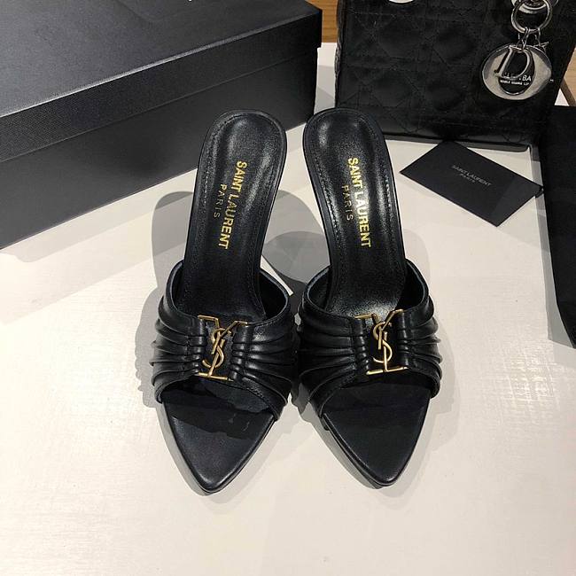 Babylone YSL Ruched Leather Mule Sandals - 1