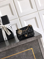 CHANEL Black Lambskin Quilted Nano Classic Double Flap Bag Charm Light Gold Hardware - 1