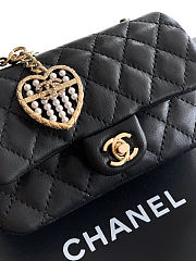 CHANEL Black Lambskin Quilted Nano Classic Double Flap Bag Charm Light Gold Hardware - 3