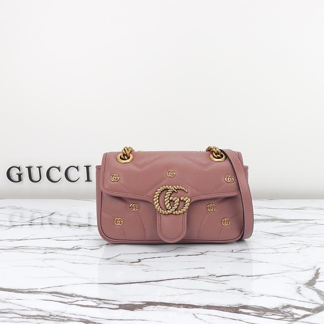 GUCCI GG Marmont Rose Beige Chevron Shoulder Bag Size 23x14x6cm - 1
