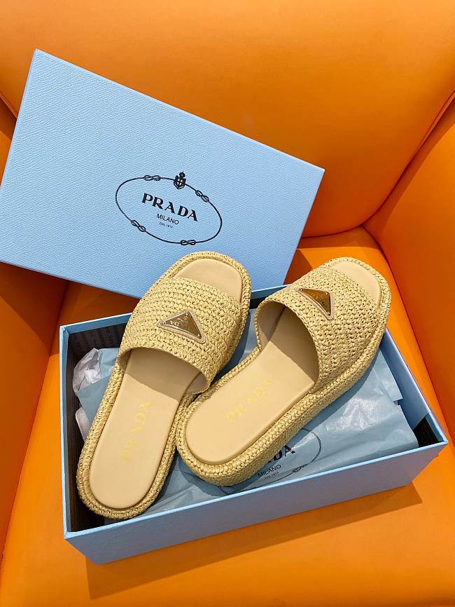 Prada Natural Crochet Platform Slides - 1