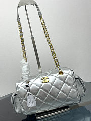 Chanel Silver Quilted Barrel Bag Gold Chain - 1