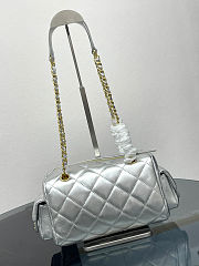 Chanel Silver Quilted Barrel Bag Gold Chain - 6